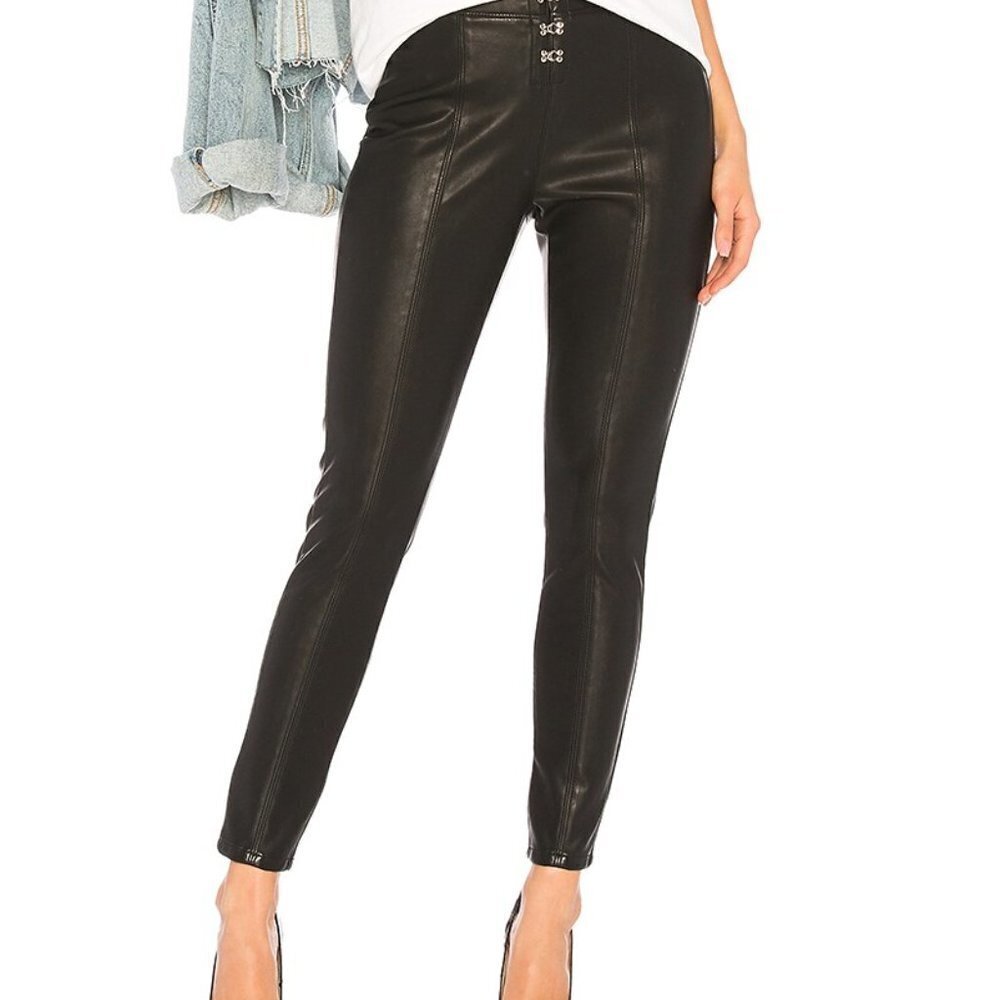 New BLANK NYC Size 24 VEGAN LEATHER LEGGINGS BLACK DADDY SODA LARGE HOOK & EYE